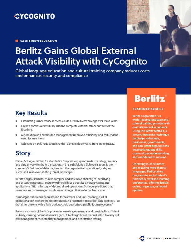 Berlitz Gains Global External Attack Visibility with CyCognito